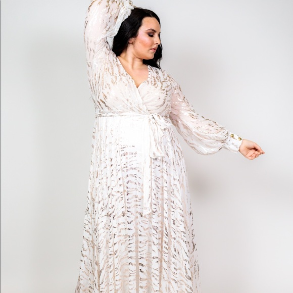 Plus Size ‘Isabella’ Chiffon Metallic Maxi Dress - Picture 3 of 6